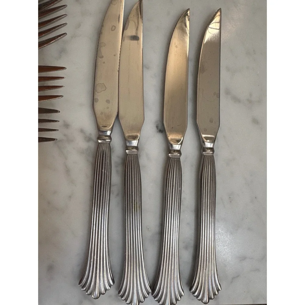 Rogers & Co Stainless Korea Flatware Set 54pc Ribbed Flared Handle Silverware